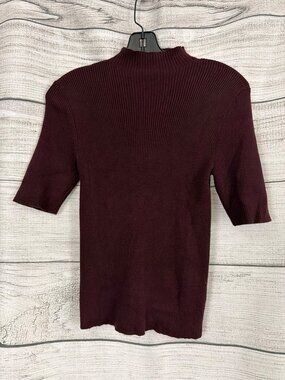 Dress Forum Los Angeles Ribbed Mock Neck Knit Top In Burgundy Size M